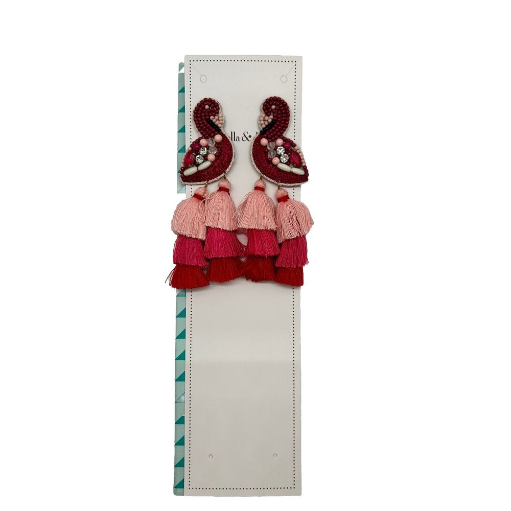 Stella & Dot Embroide Red Flamingo Earrings